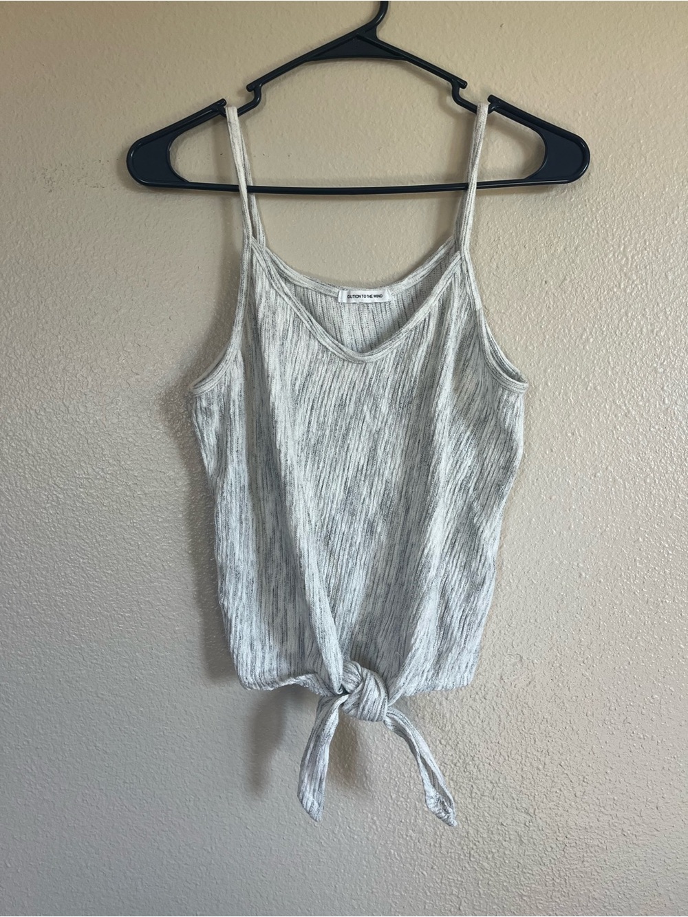 Caution To The Wind Gray Tie-Front Ribbed Tank